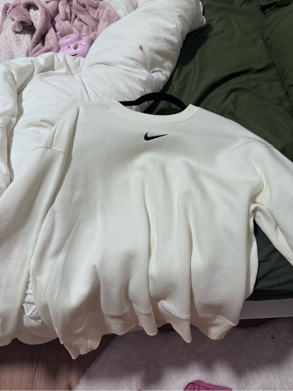 Nike Cream Crewneck Sweatshirt with Black Swoosh